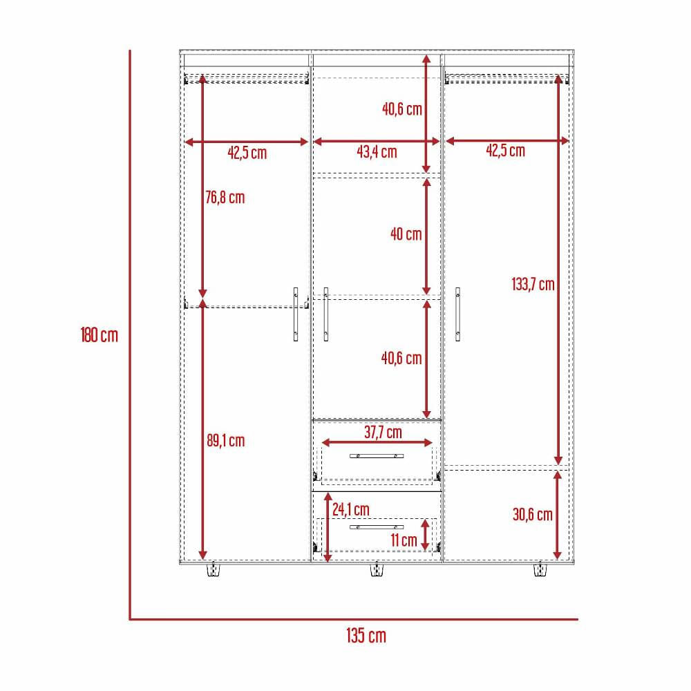 Closet Barú 180 X 135 X 50 Rta Wengue