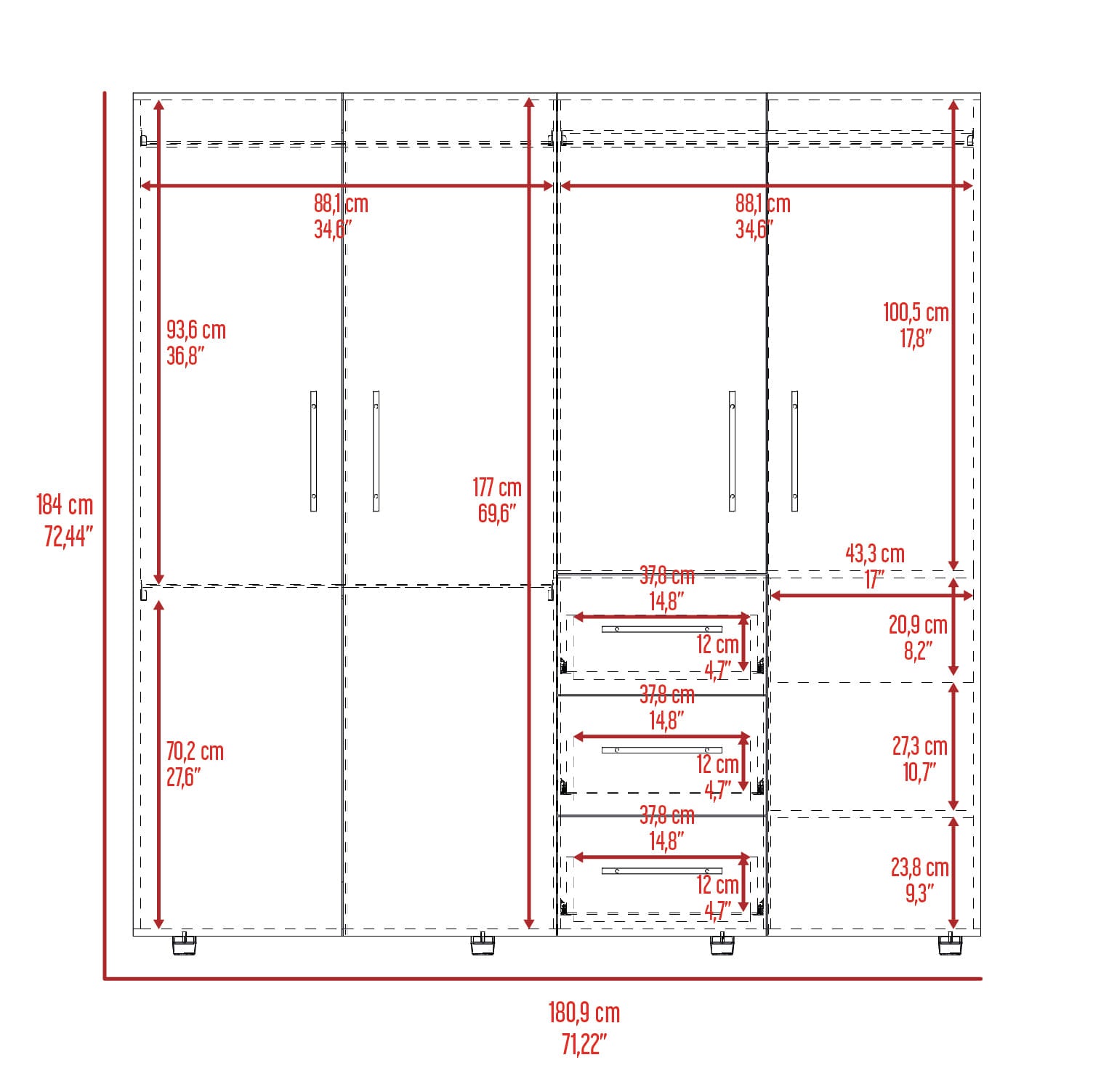 Closet Harlem Eco 184 X 181 X 50 Rta Duna + Blanco N/A