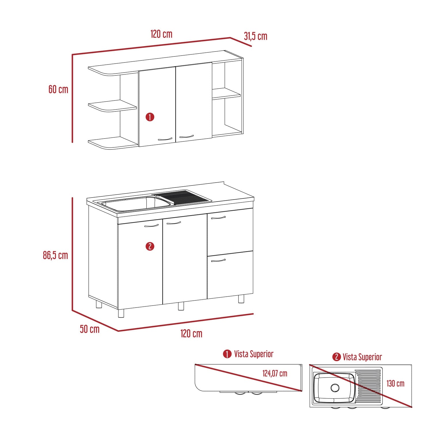 Cocina De 120 Elica Lite Rta Blanco + Macadamia