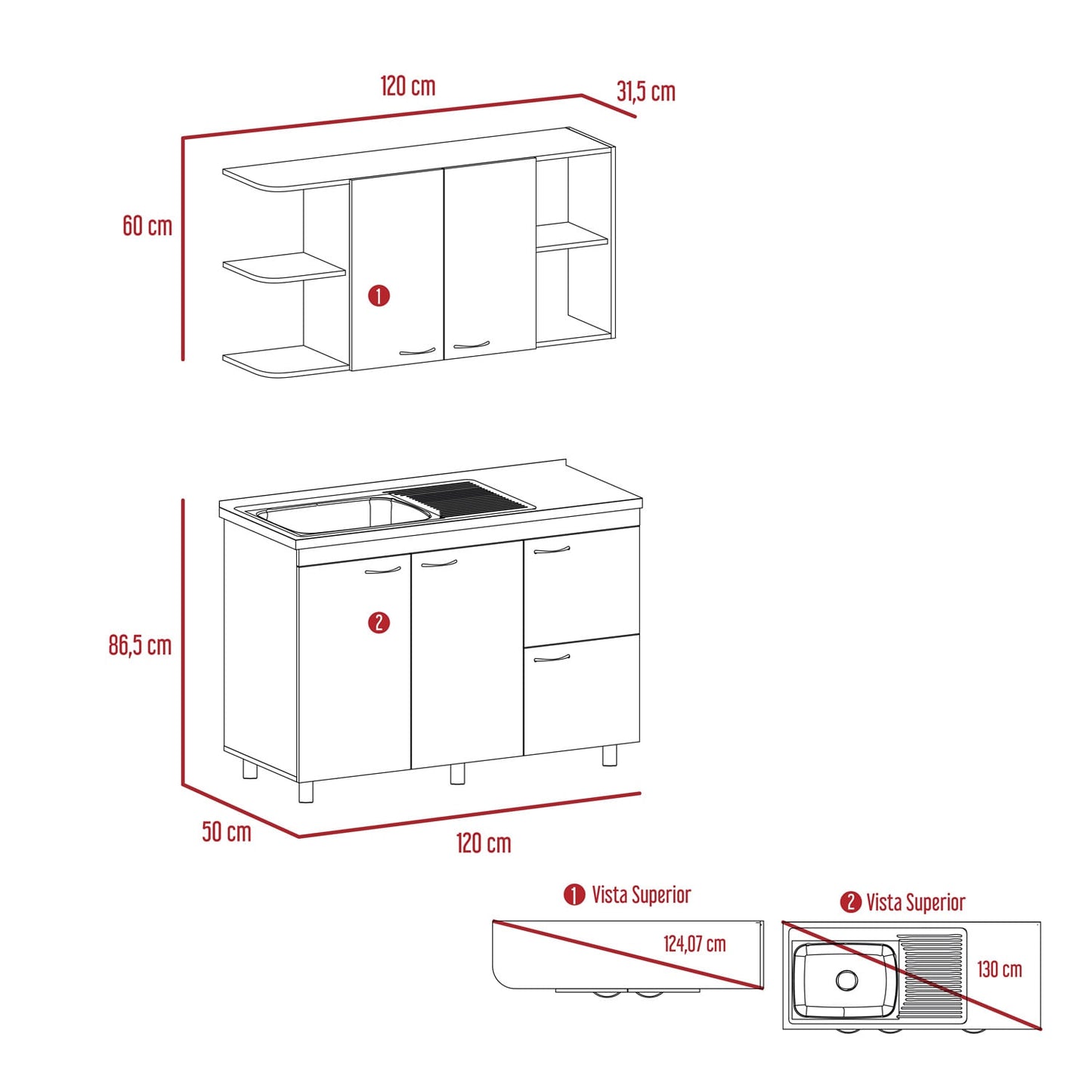 Cocina De 120 Elica Lite Rta Blanco + Macadamia
