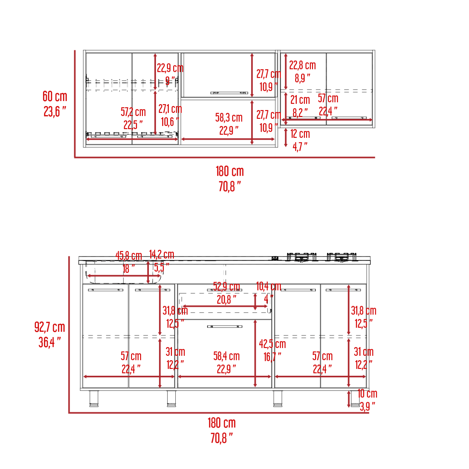 Cocina 180 Union Meson Izq Duna Blanco Rta