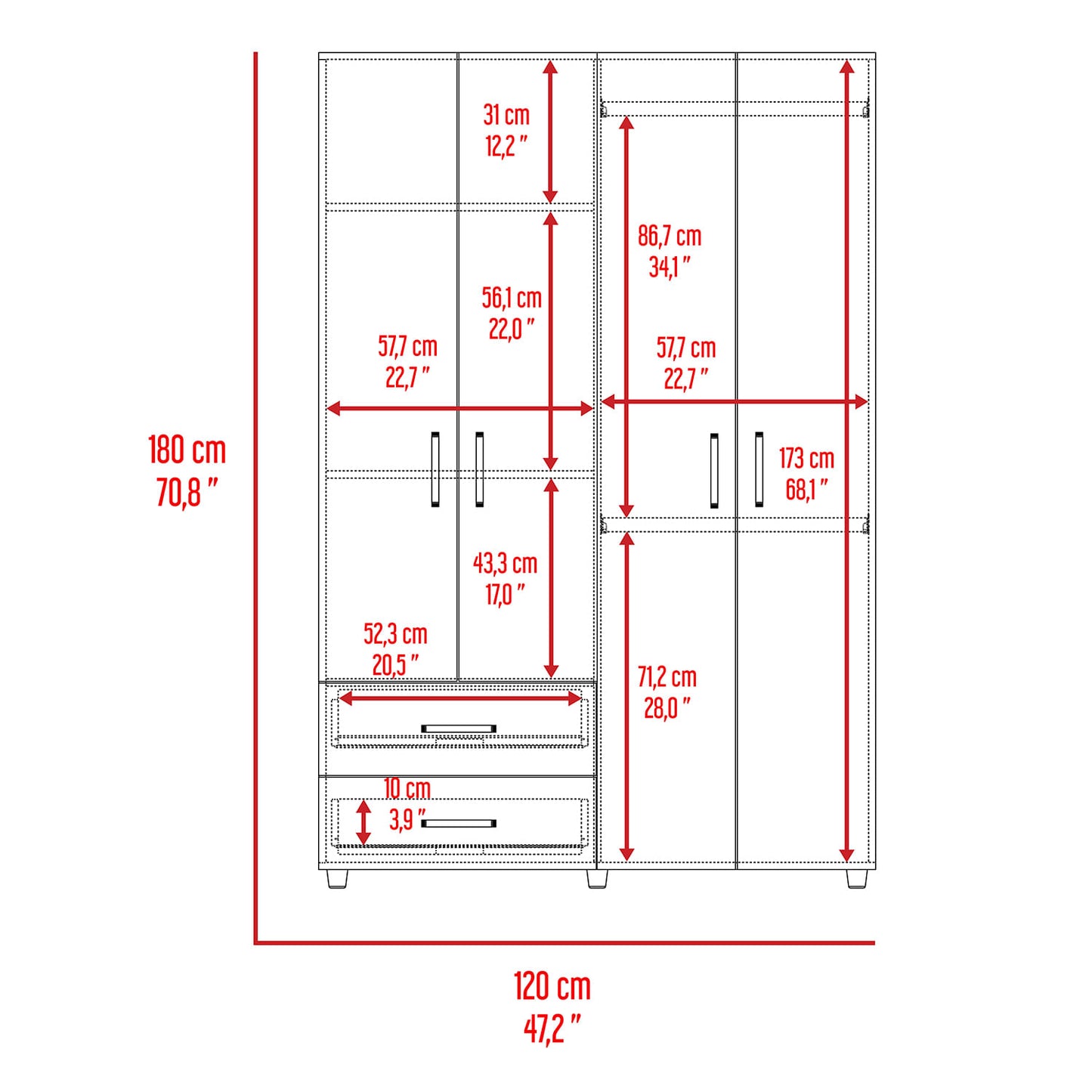Closet Ankora Basic 180 X 120 X 47 Rta Bardolino Blanco