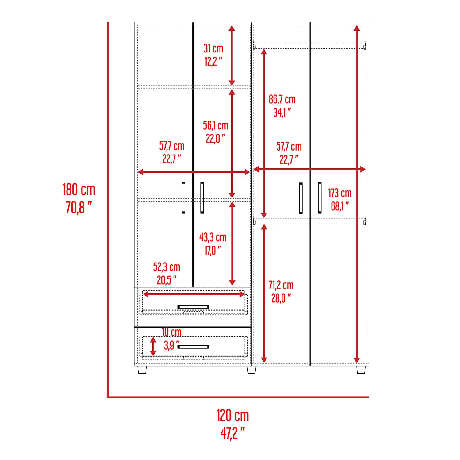 Closet Ankora Basic 180 X 120 X 47 Rta Bardolino Blanco
