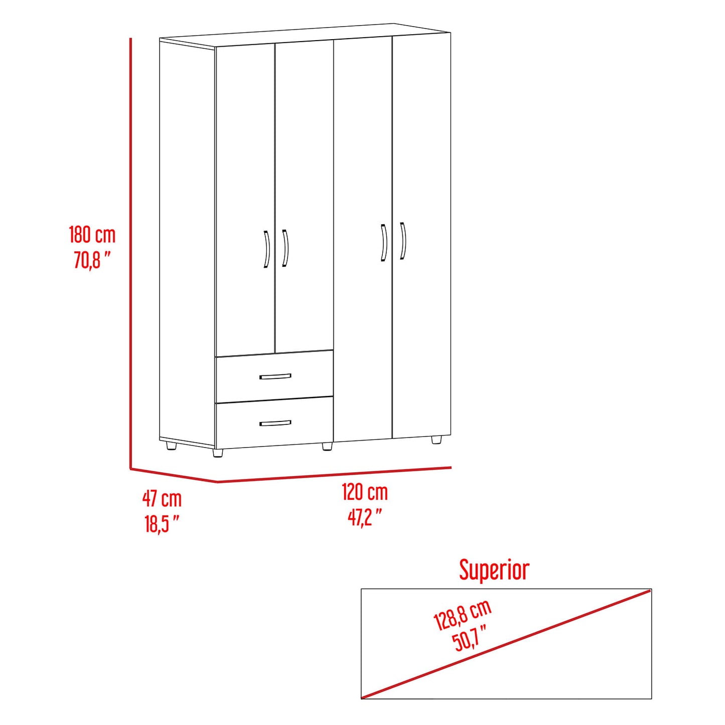 Closet Ankora Basic 180 X 120 X 47 Rta Bardolino Blanco