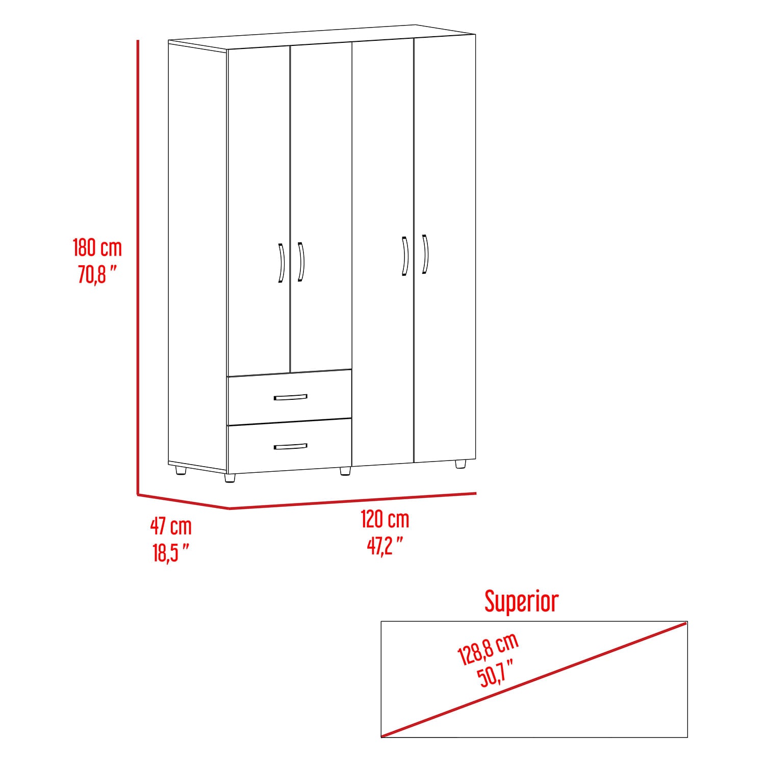 Closet Ankora Basic 180 X 120 X 47 Rta Bardolino Blanco
