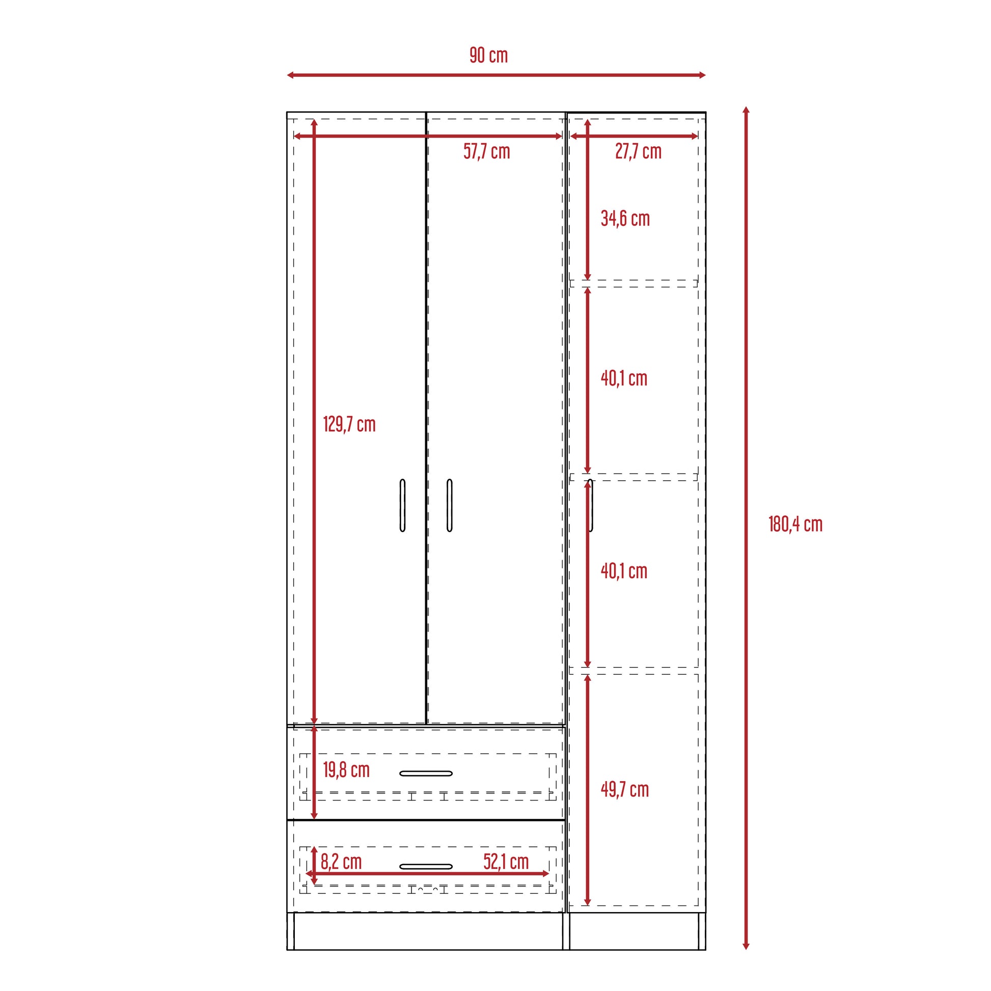 Closet Austral 3P 180 X 90 X 47 Rta Wengue
