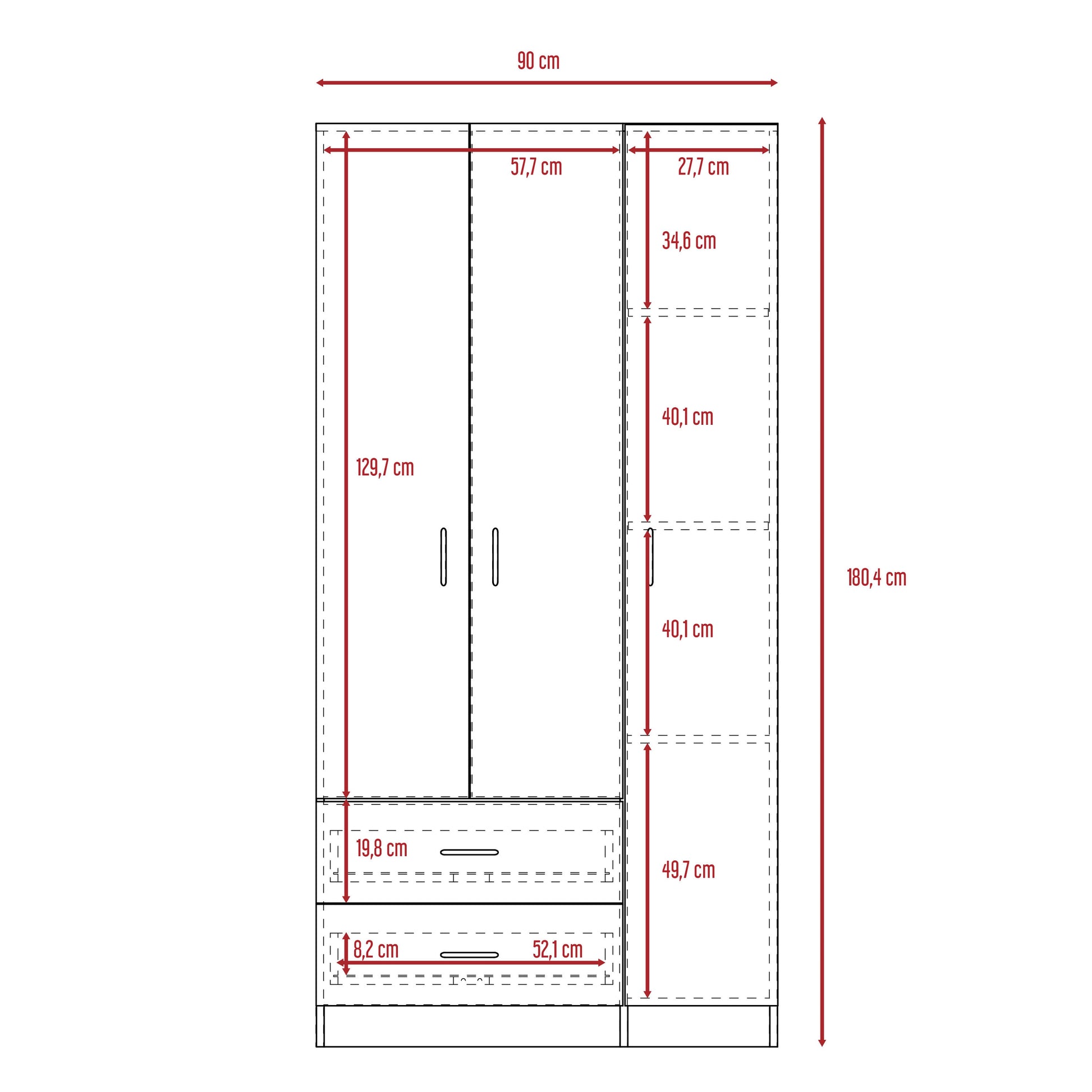 Closet Austral 3P 180 X 90 X 47 Rta Bellota + Blanco