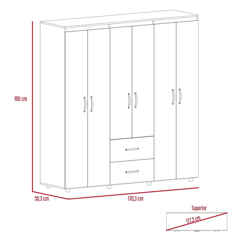 Closet Bariloche 180 X 170 X 50 Rta Blanco + Macadamia