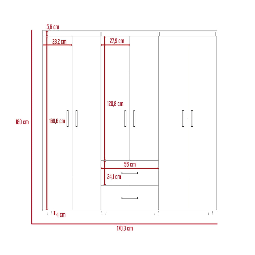 Closet Bariloche 180 X 170 X 50 Rta Blanco + Macadamia