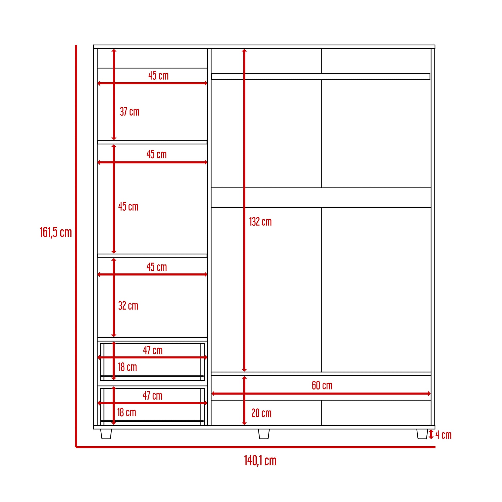 Closet Dassel 161 X 140 X 51 Rta Bello + Blanco
