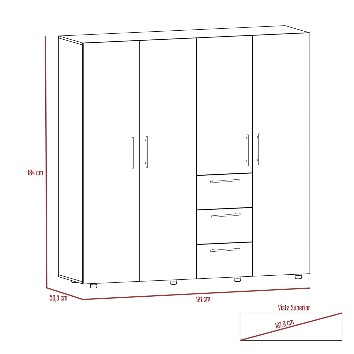 Closet Harlem 184 X 181 X 50 Rta Duna + Blanco