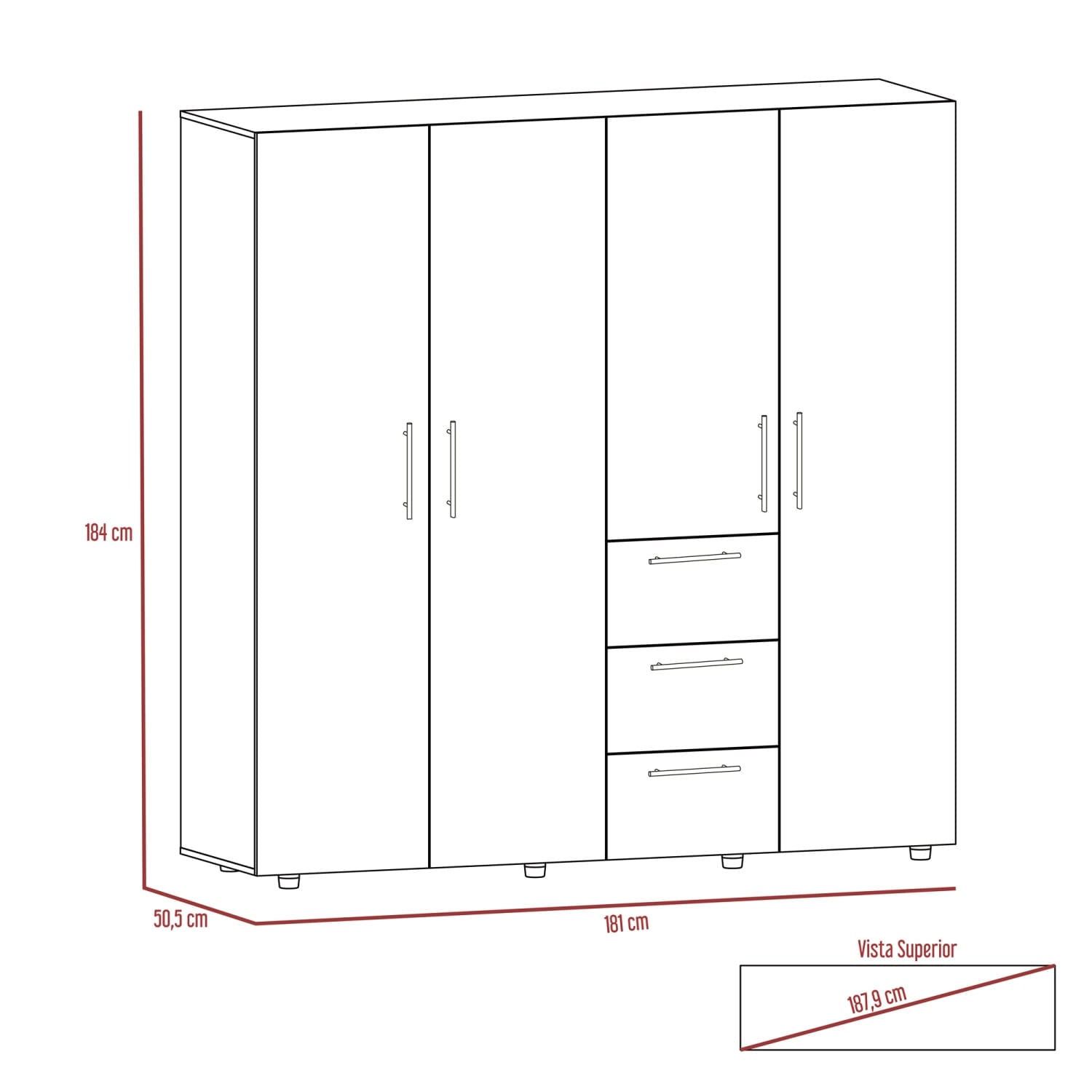 Closet Harlem 184 X 181 X 50 Rta Duna + Blanco
