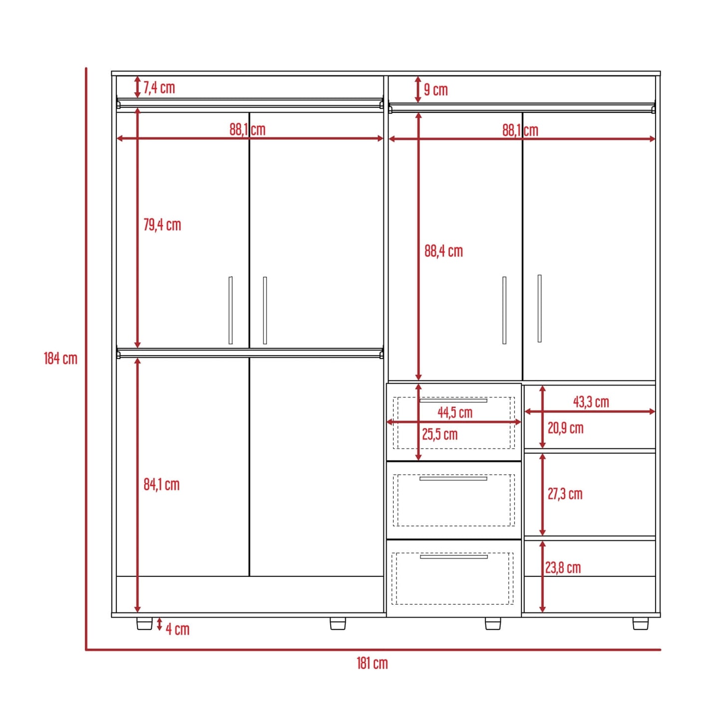 Closet Harlem 184 X 181 X 50 Rta Duna + Blanco