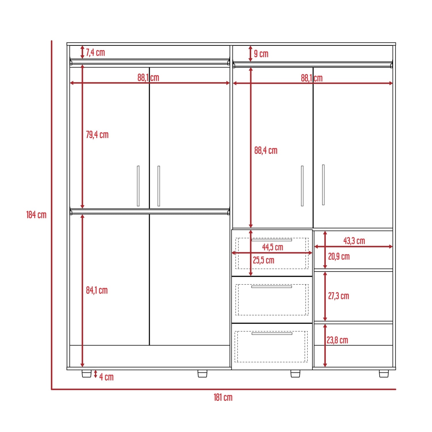 Closet Harlem 184 X 181 X 50 Rta Duna + Blanco