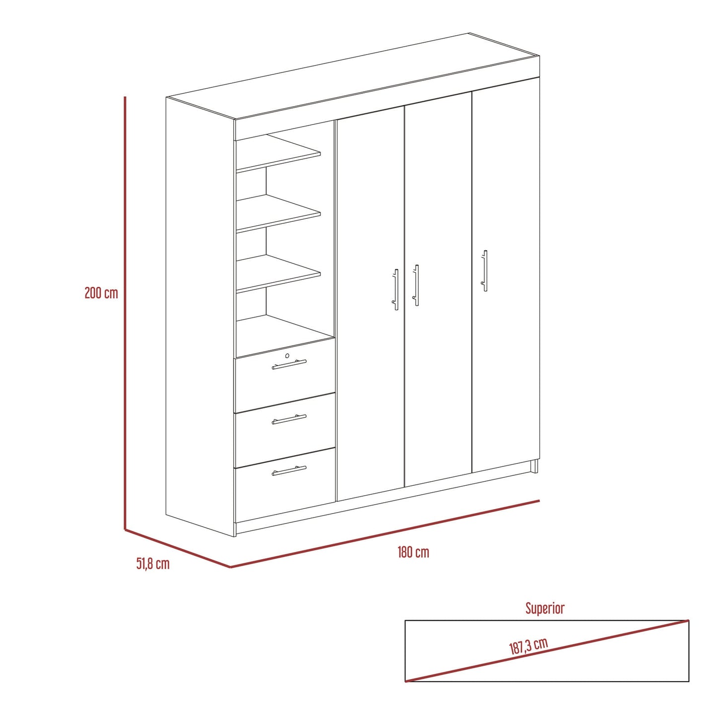 Closet Kenya 200 X 180 X 52 Rta Wengue