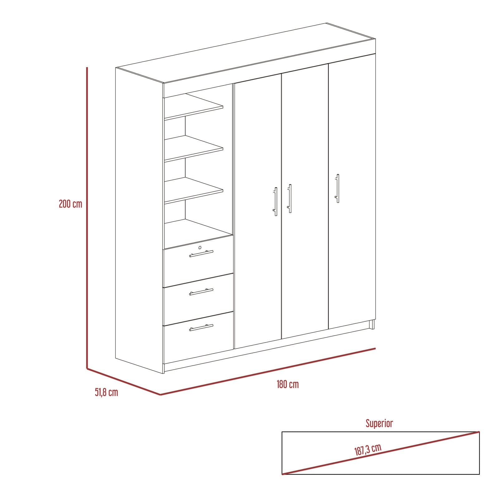 Closet Kenya 200 X 180 X 52 Rta Wengue