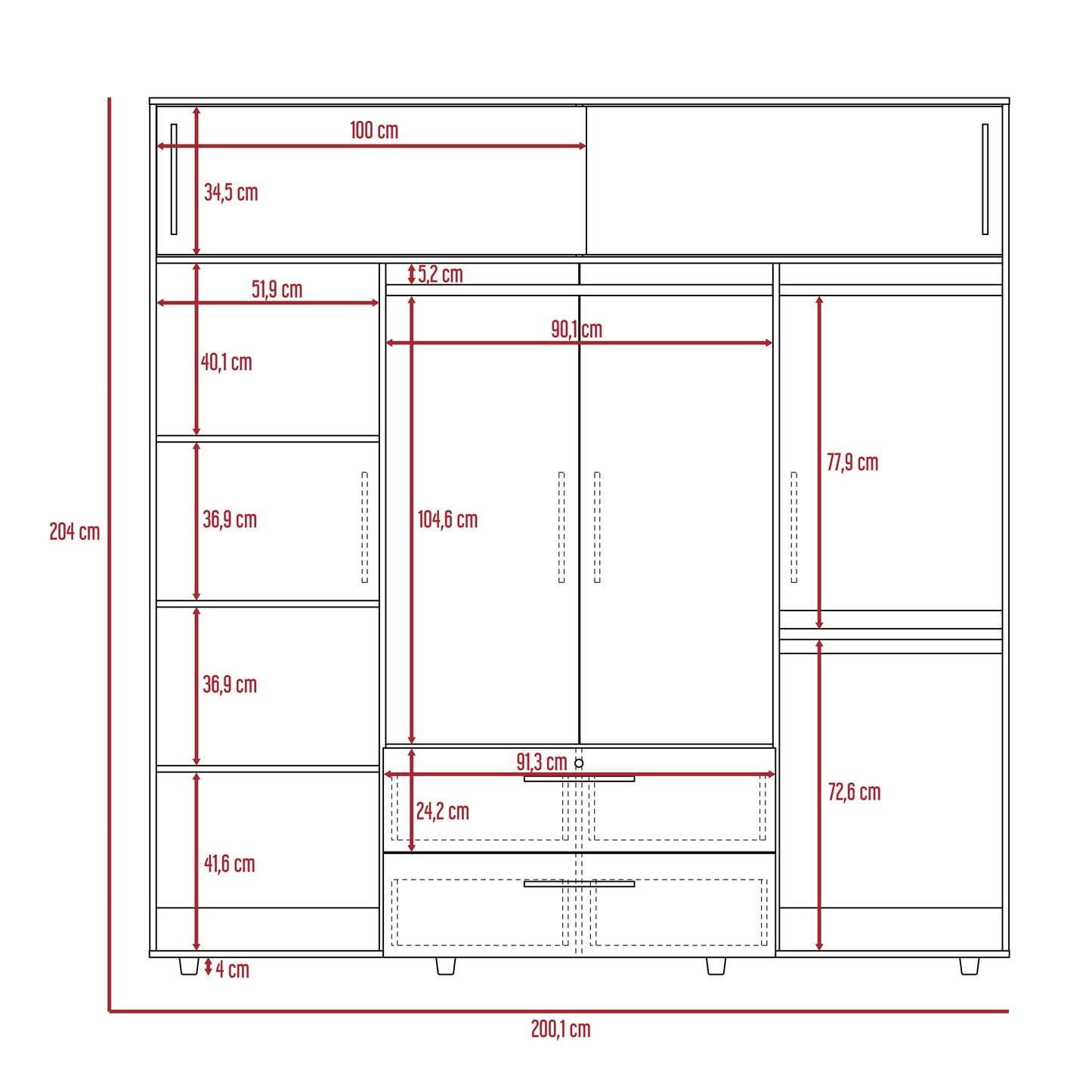 Armario Luque 200 X 204 X 50 Rta Macadamia + Blanco