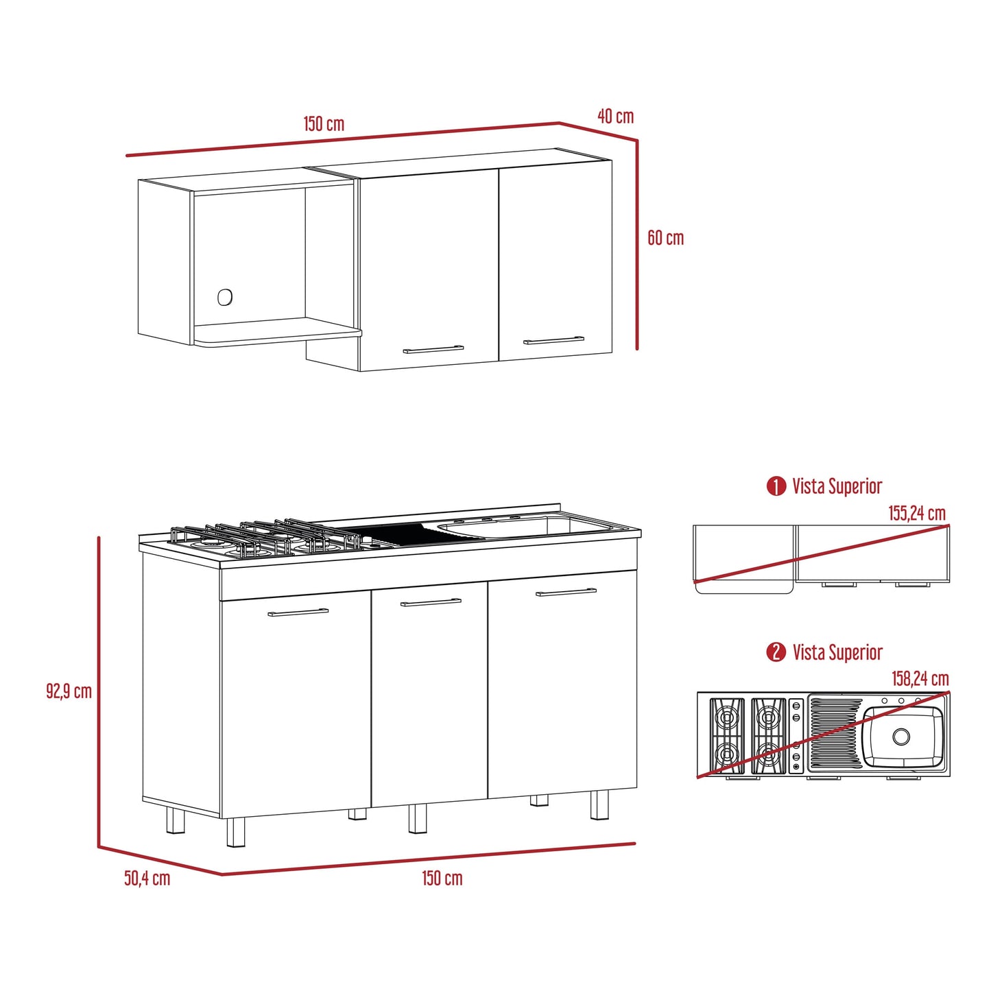 Cocina 150 Miro Lite Rta Macadamia + Blanco