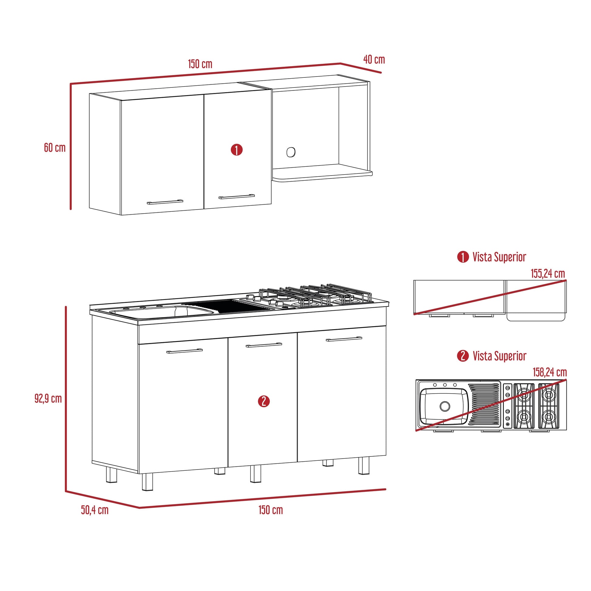 Cocina 150 Miro Lite Rta Macadamia + Blanco