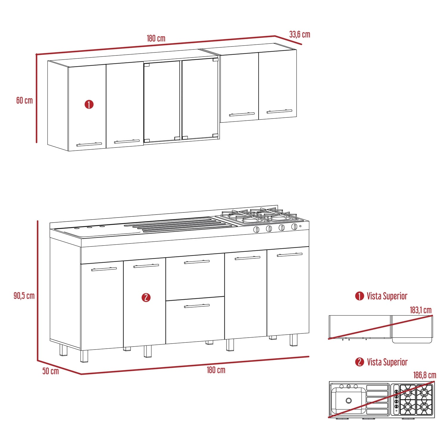 Cocina De 180 Luna Rta Wengue + Miel