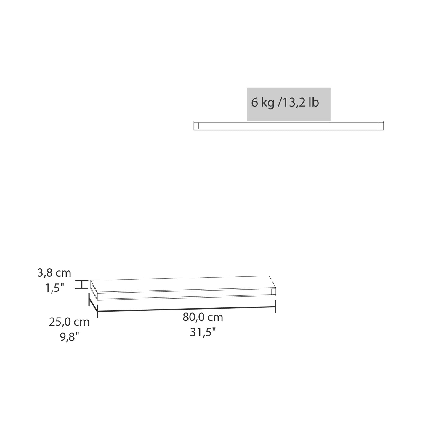 Repisa Flotante 3X80X24 Rta Rovere Zf