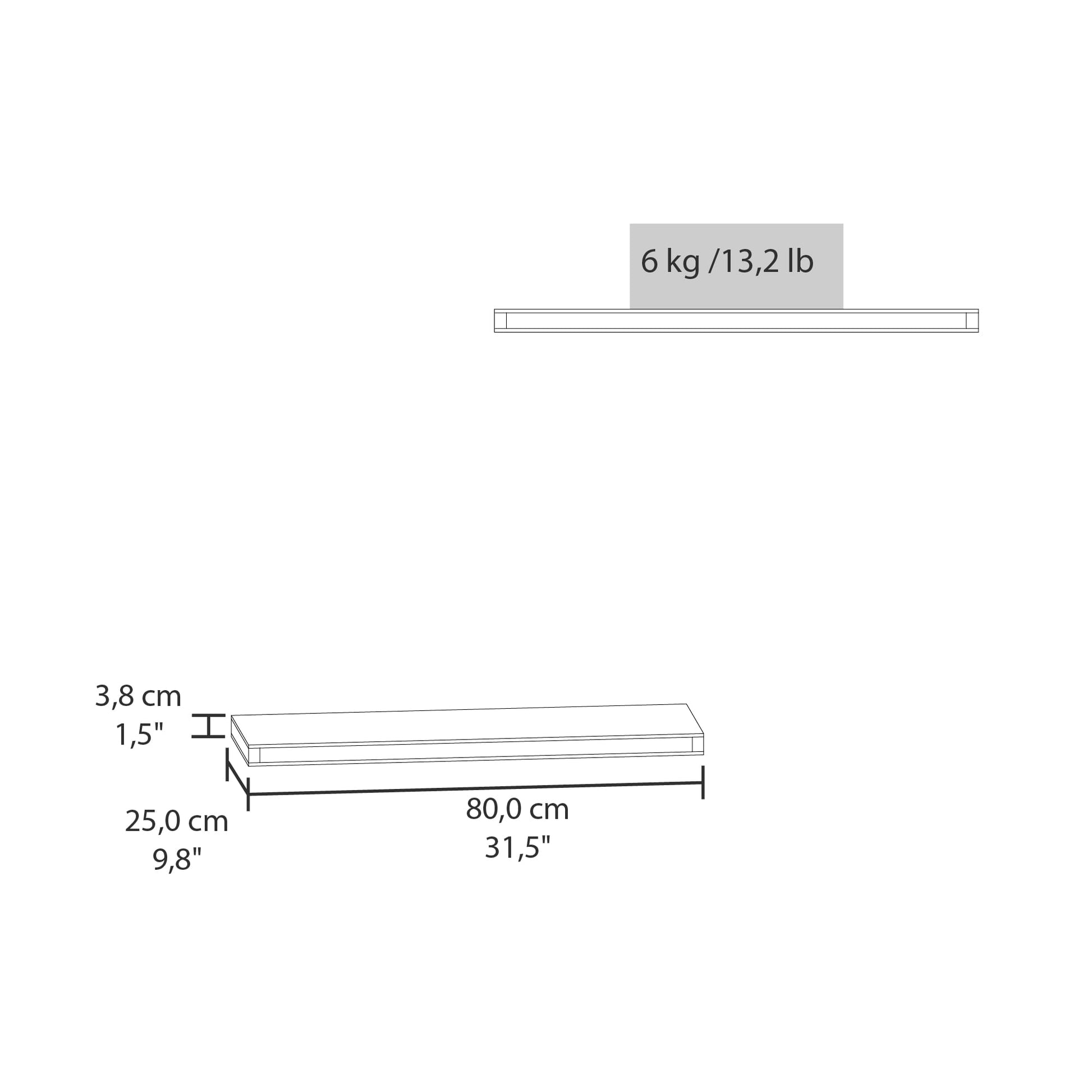 Repisa Flotante 3X80X24 Rta Rovere Zf