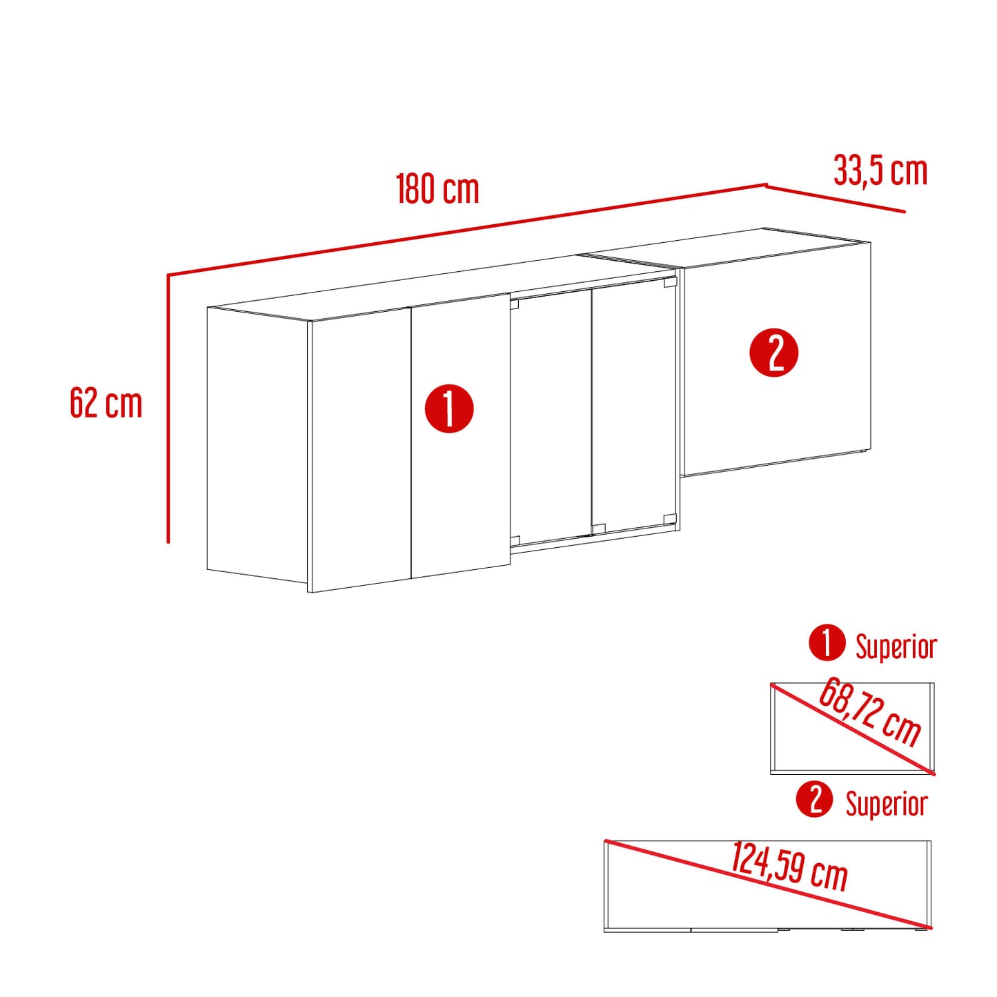 Mueble Superior Cocina 180 Vimo Rta Blanco + Bellota