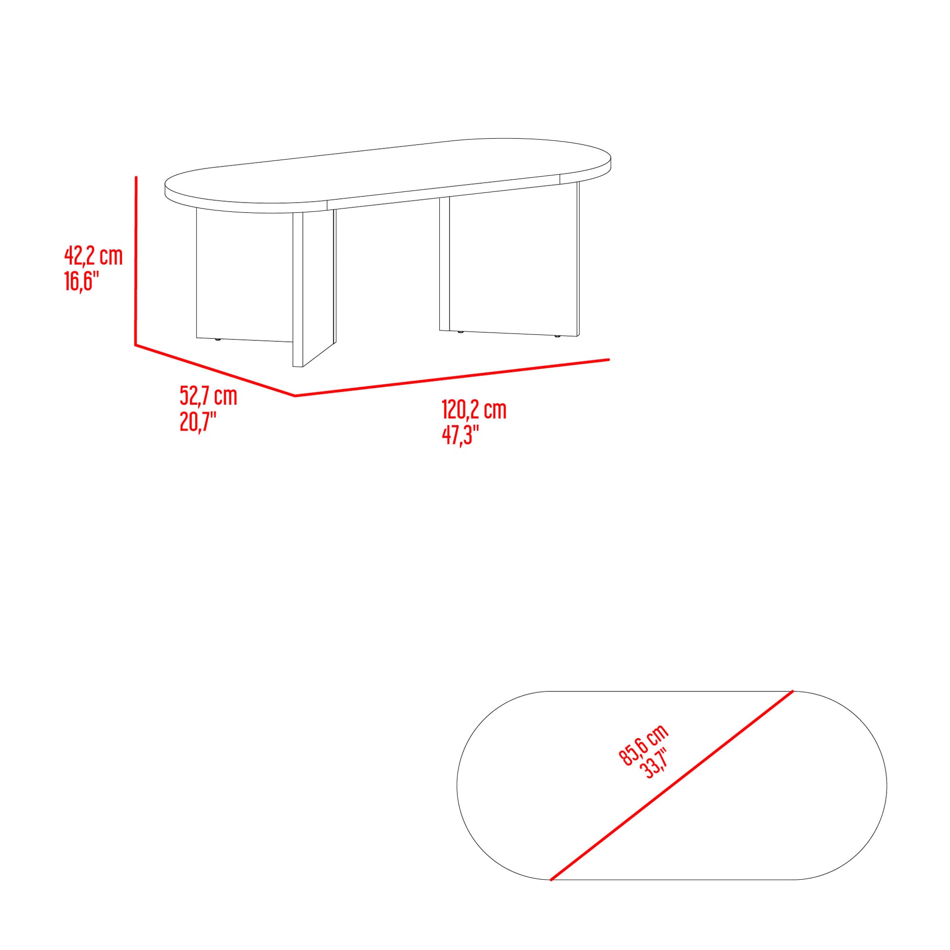 Mesa De Centro Ted 42X120X52 Fresno Eu
