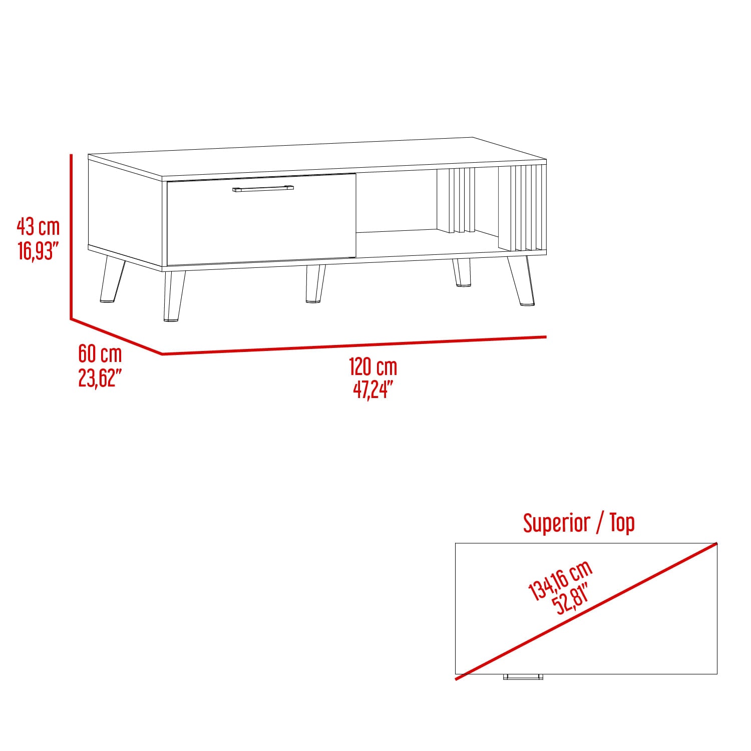 Mesa De Centro 43X120X60 Vance Rta Fresno Europeo Capri
