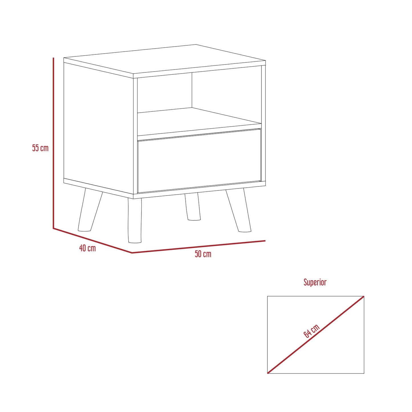 Mesa De Noche Funes L 55 X 50 Rta Taupe Lenno