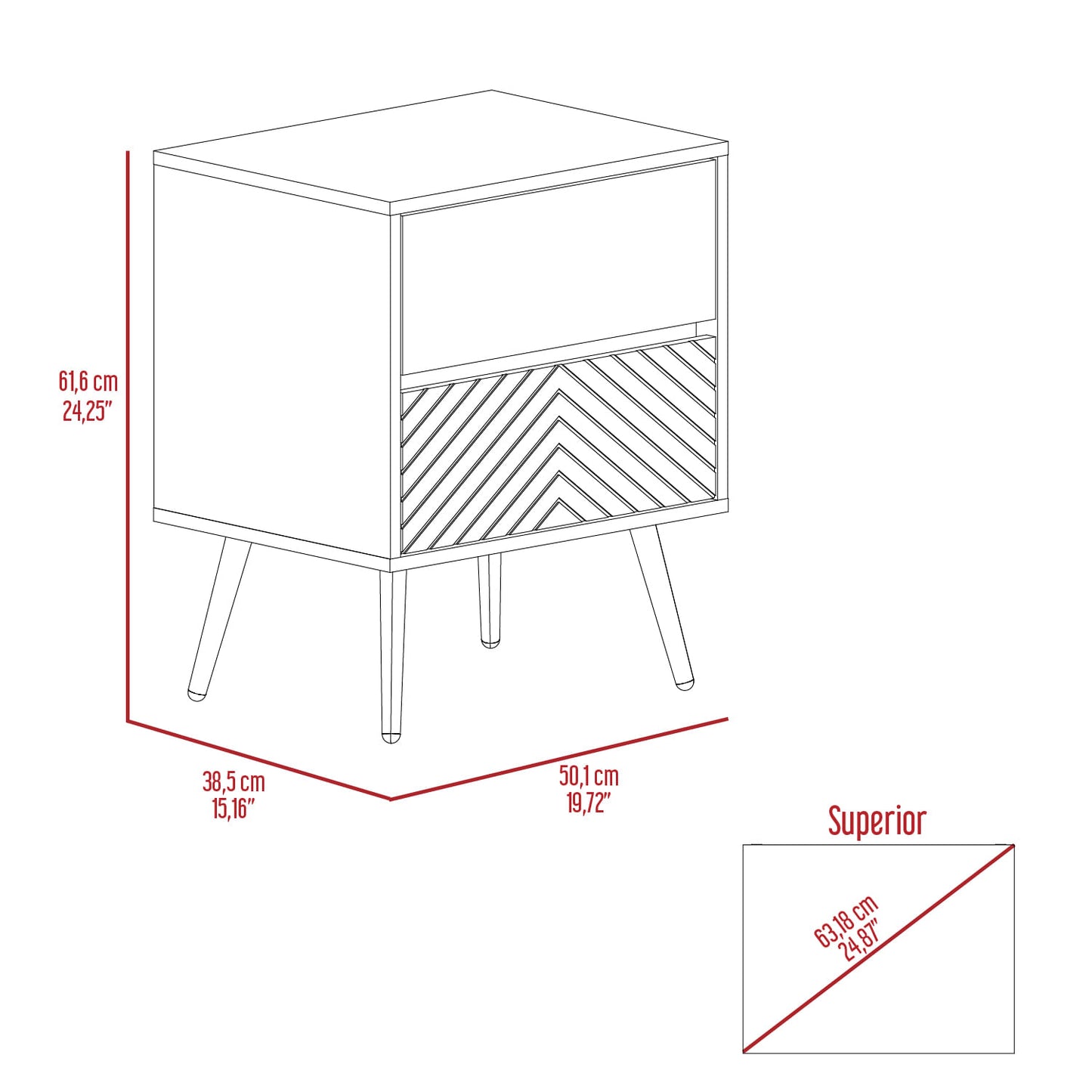 Nochero Lutso 2Cajon 60 X 50  Roble Negro Aqua