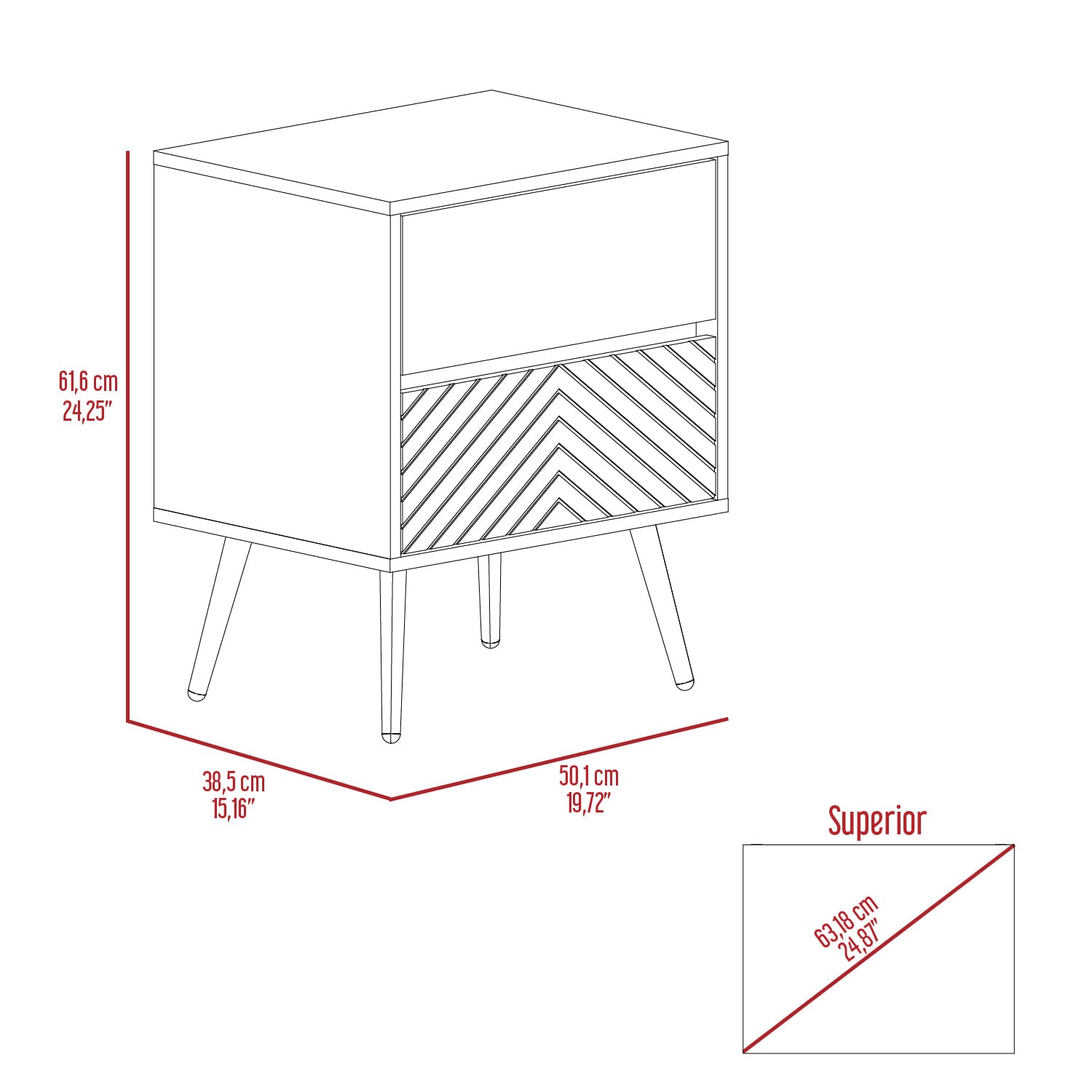 Nochero Lutso 2Cajon 60 X 50  Roble Negro Aqua
