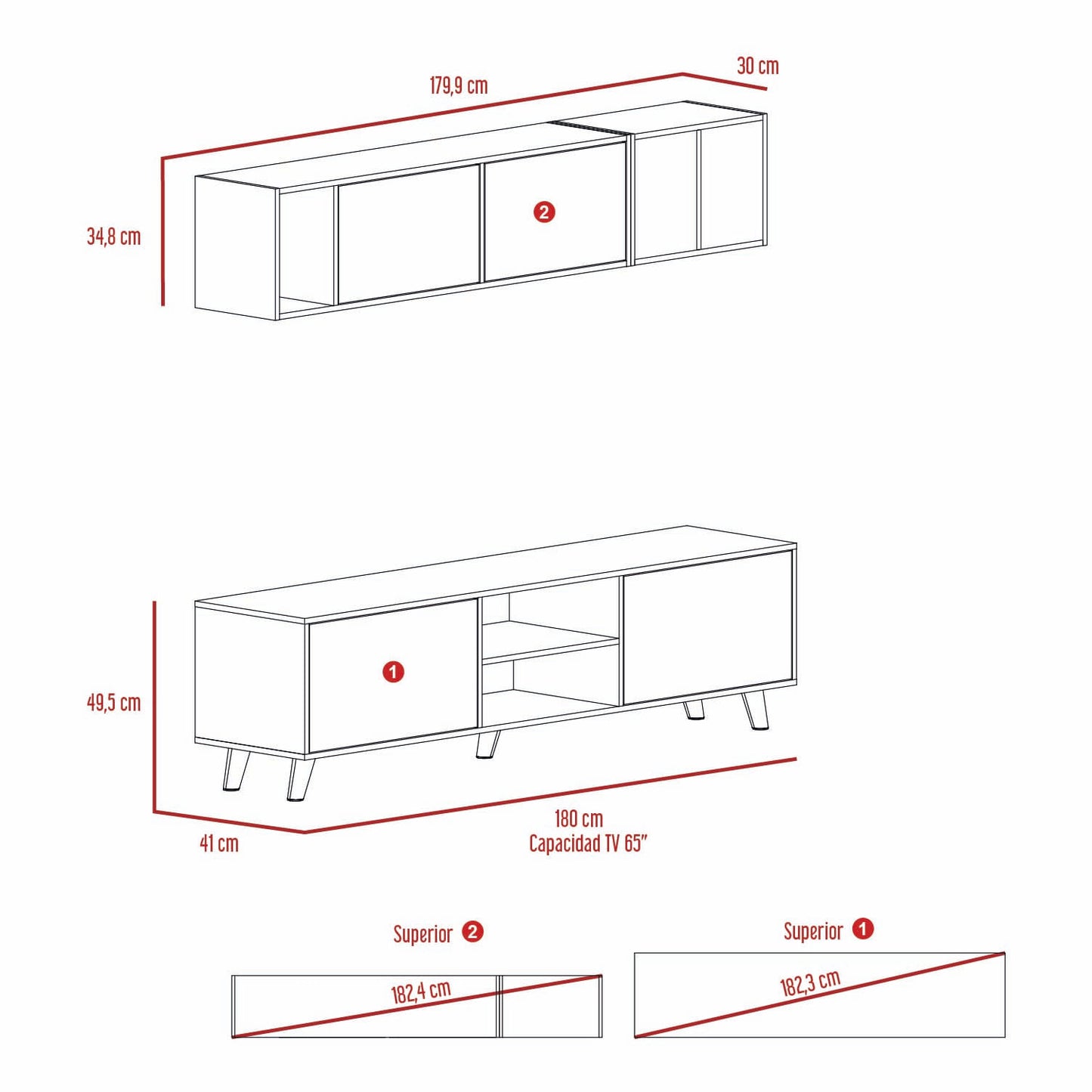 Mueble De Salon 180 Tori Rta Duna + Blanco