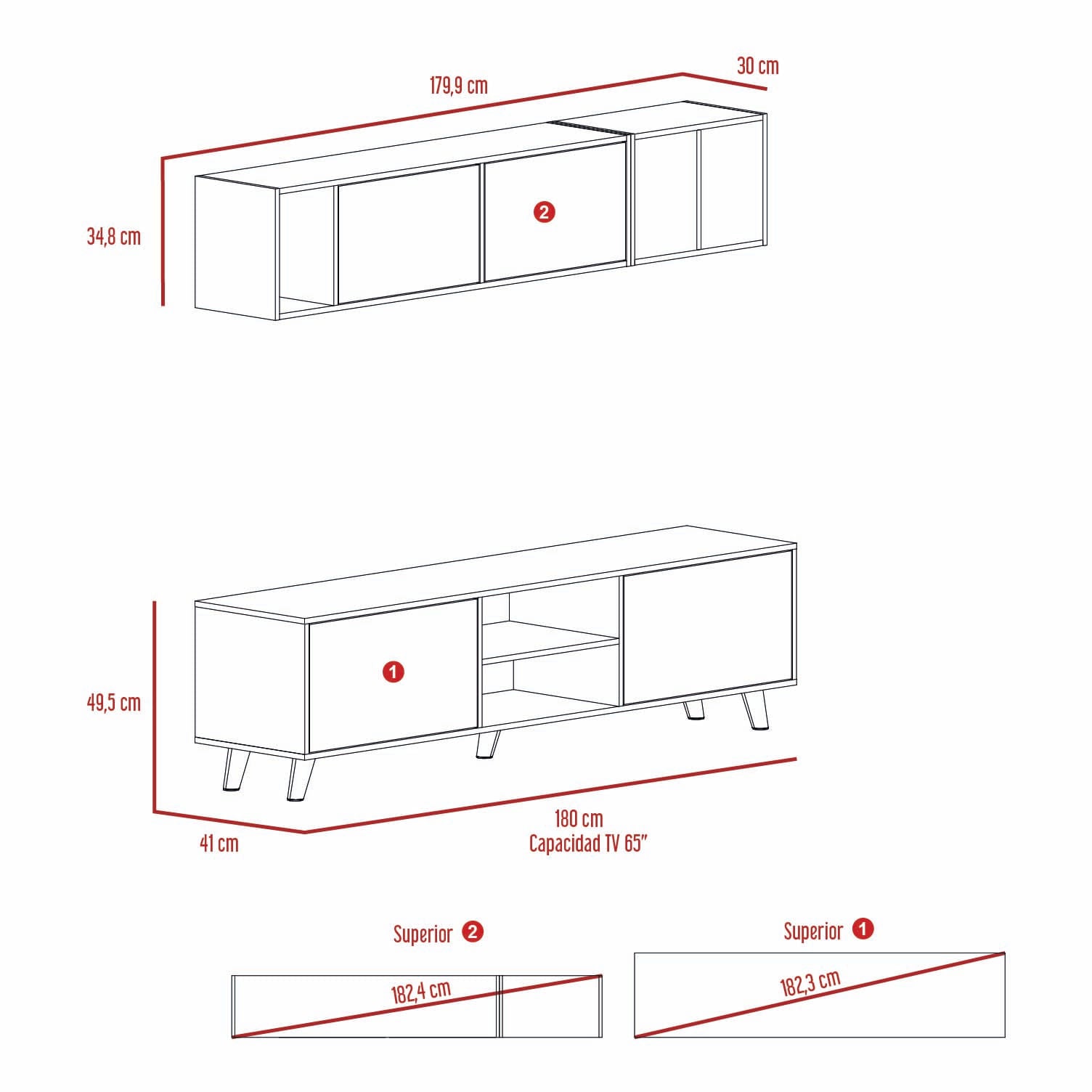 Mueble De Salon 180 Tori Rta Duna + Blanco