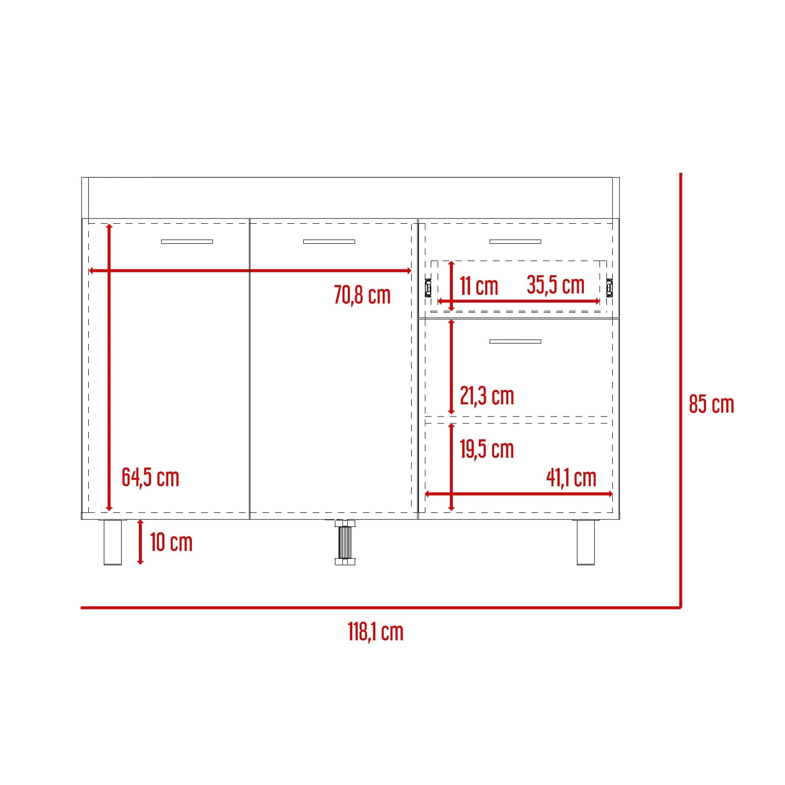 Mueble Inferior Cocina Rossi Rta Blanco + Castaño