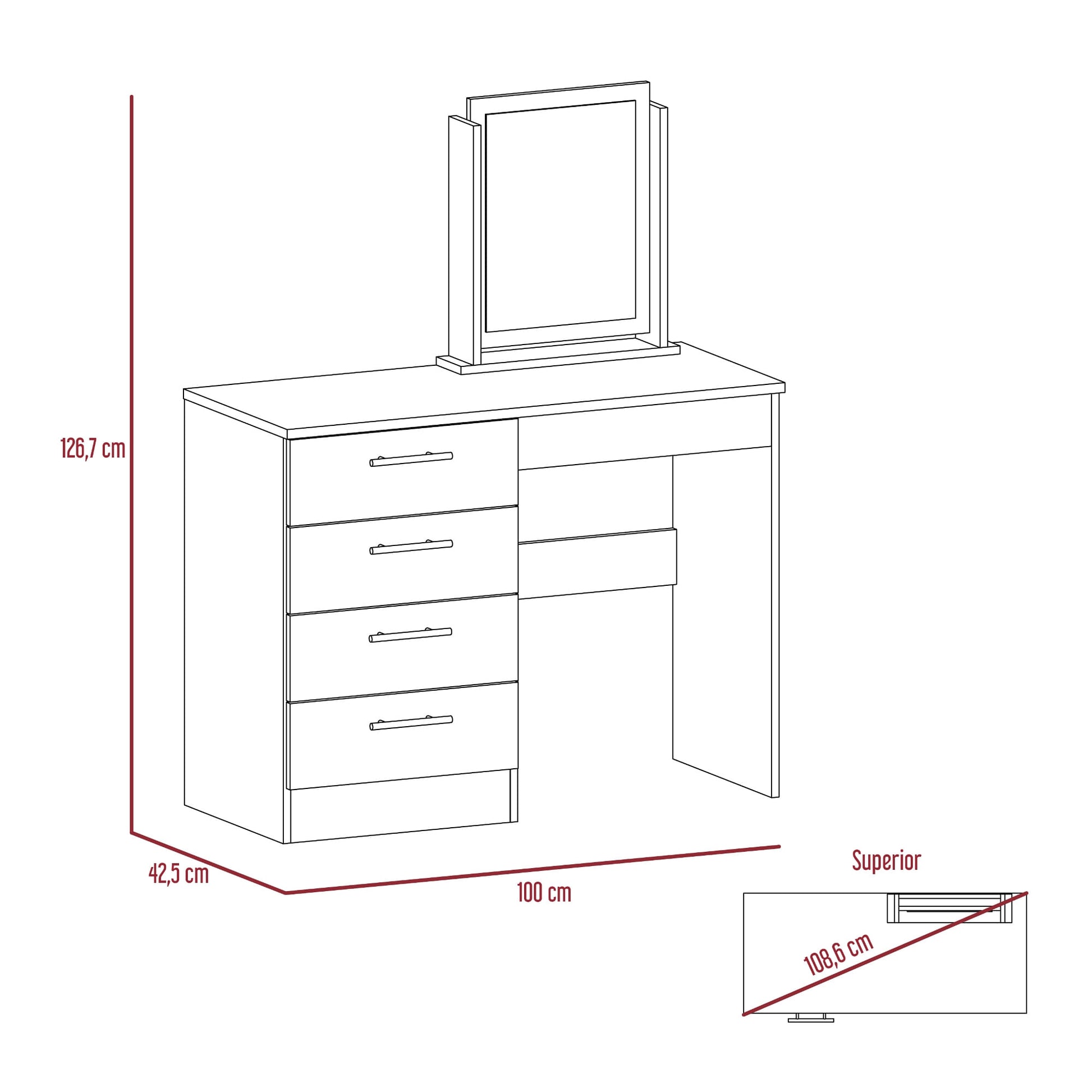 Mueble Tocador Kaia + Banca Rta Miel Blanco