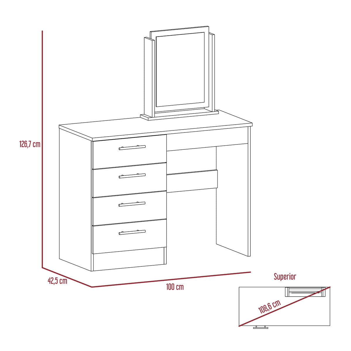 Mueble Tocador Kaia + Banca Rta Miel Blanco N/A