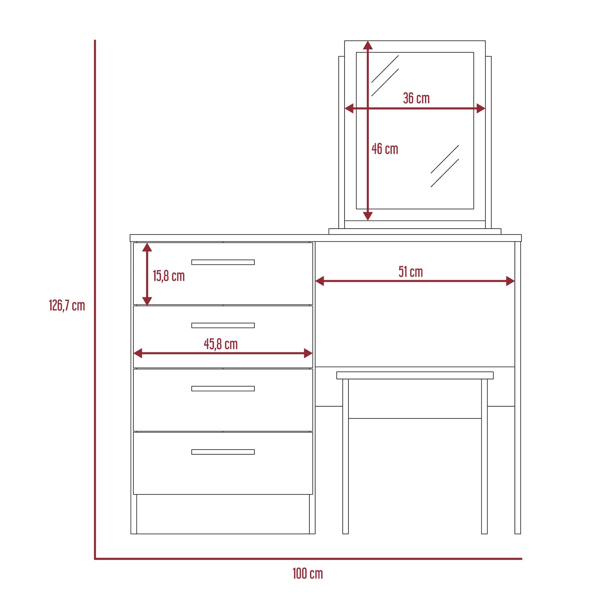 Mueble Tocador Kaia + Banca Rta Miel Blanco