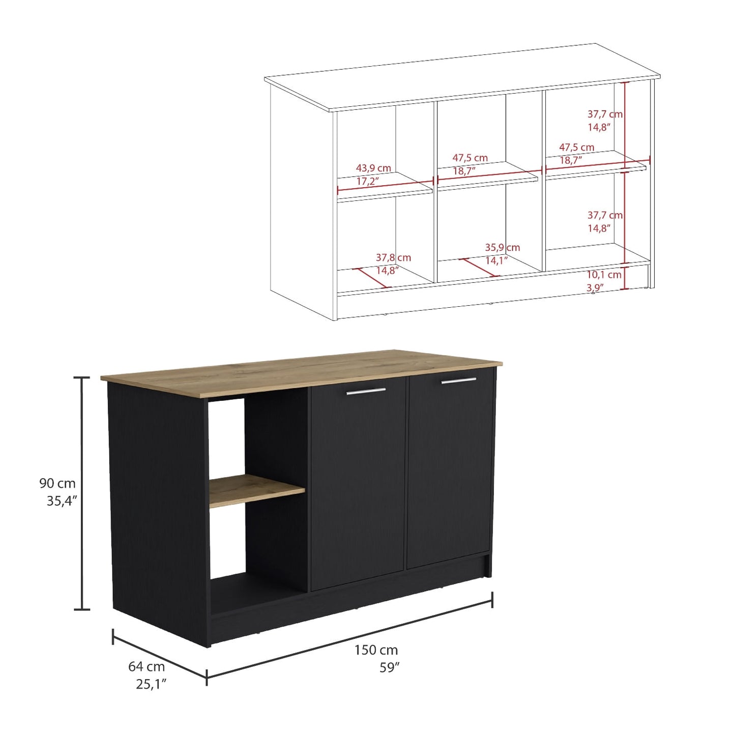 Isla De Cocina Juniper 90 X 150 Rta Wengue Macadamia