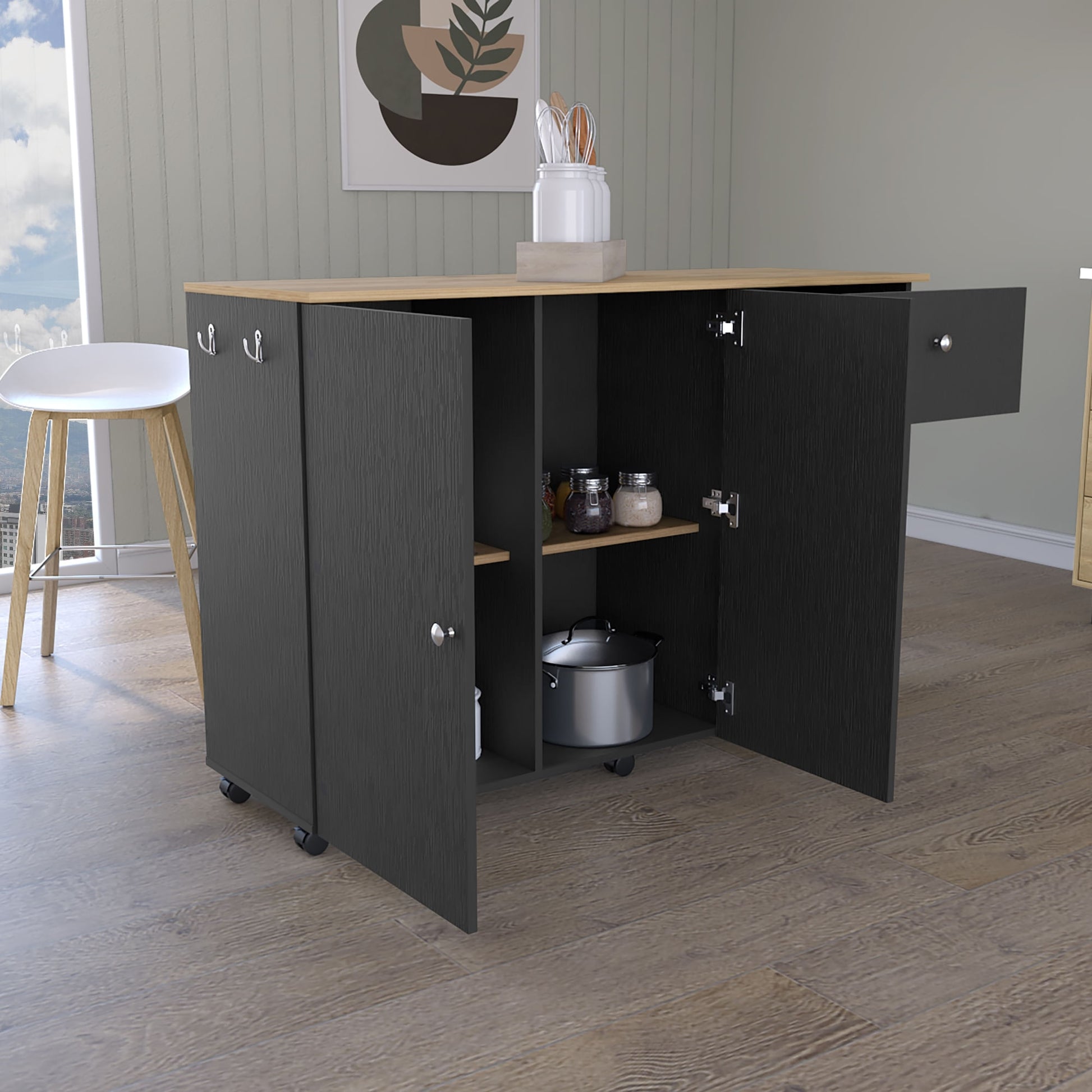 Isla De Cocina Movil 92 X 126 Rta Wengue Macadamia