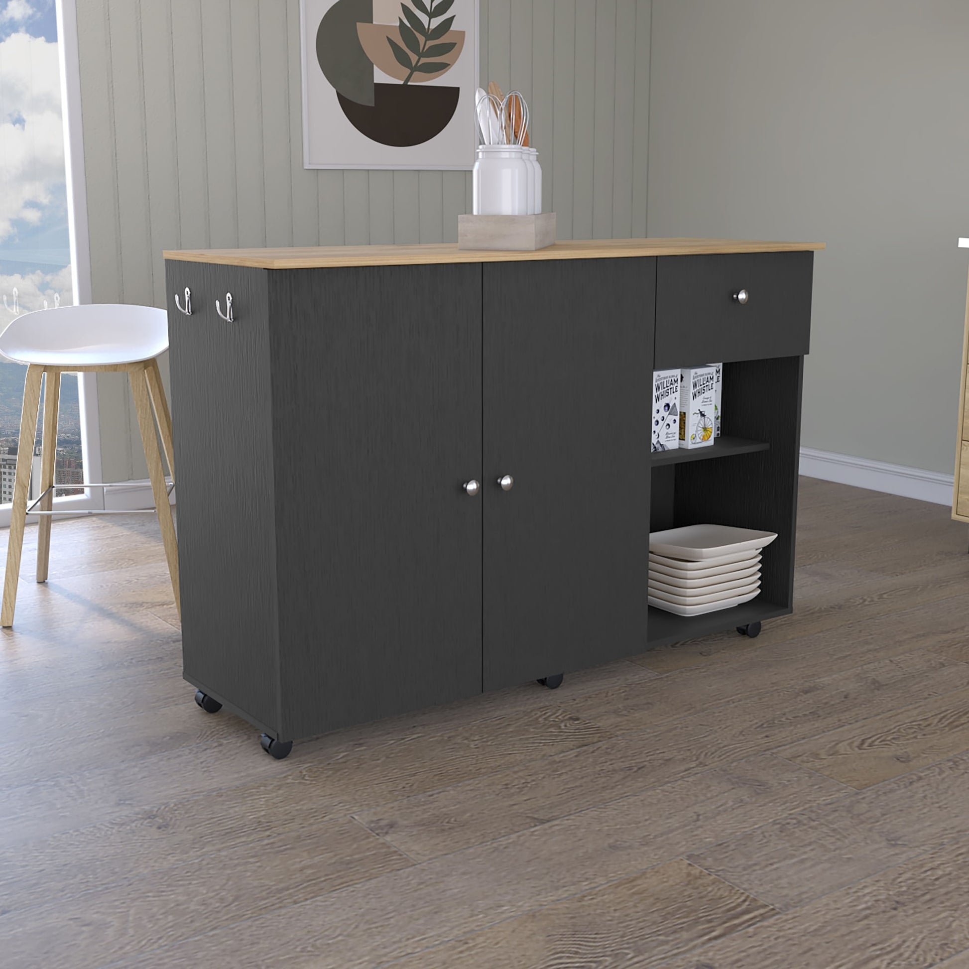 Isla De Cocina Movil 92 X 126 Rta Wengue Macadamia