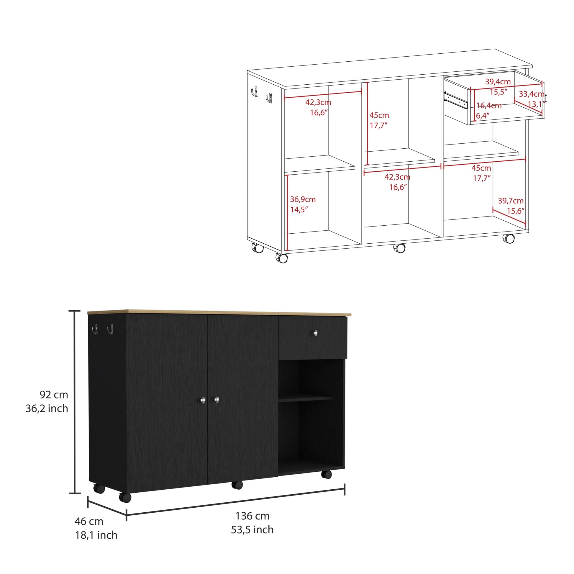 Isla De Cocina Movil 92 X 126 Rta Wengue Macadamia