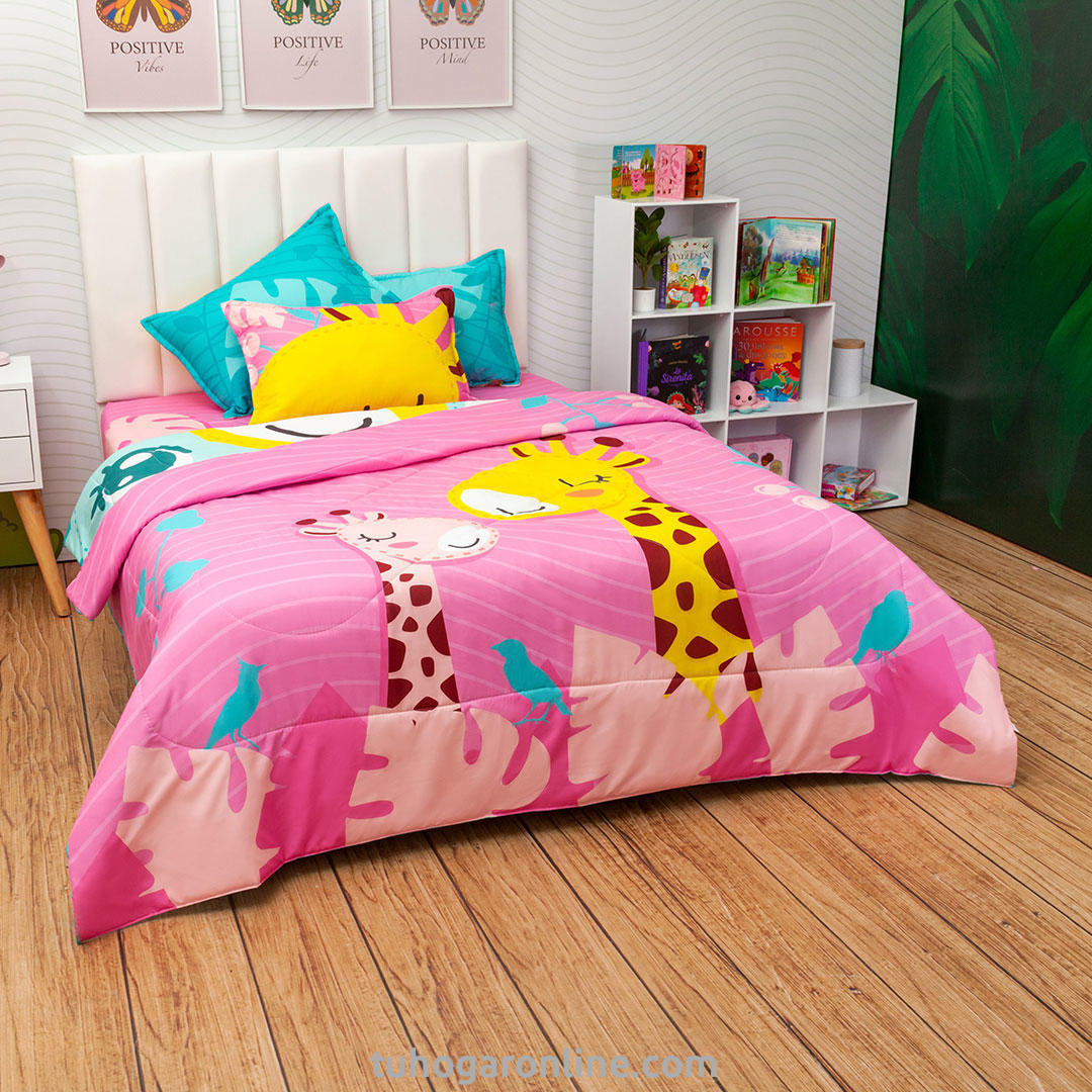 Cubrelecho Acolchado Doble Faz Linea Zoo Jirafas
