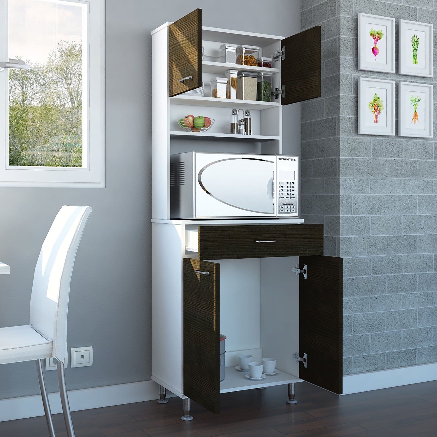 Mueble Cocina Kitchen 60 Rta Blanco + Wengue