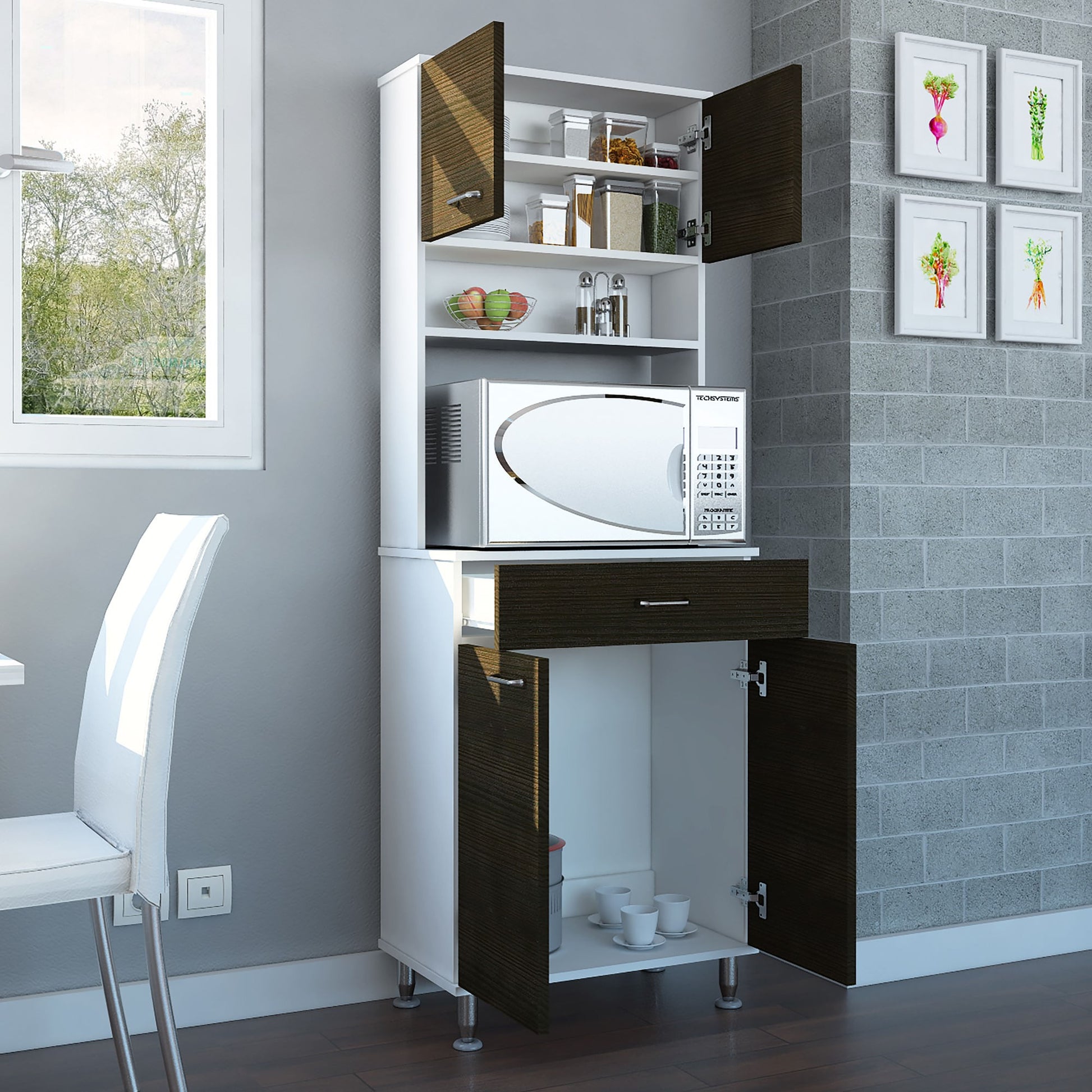 Mueble Cocina Kitchen 60 Rta Blanco + Wengue