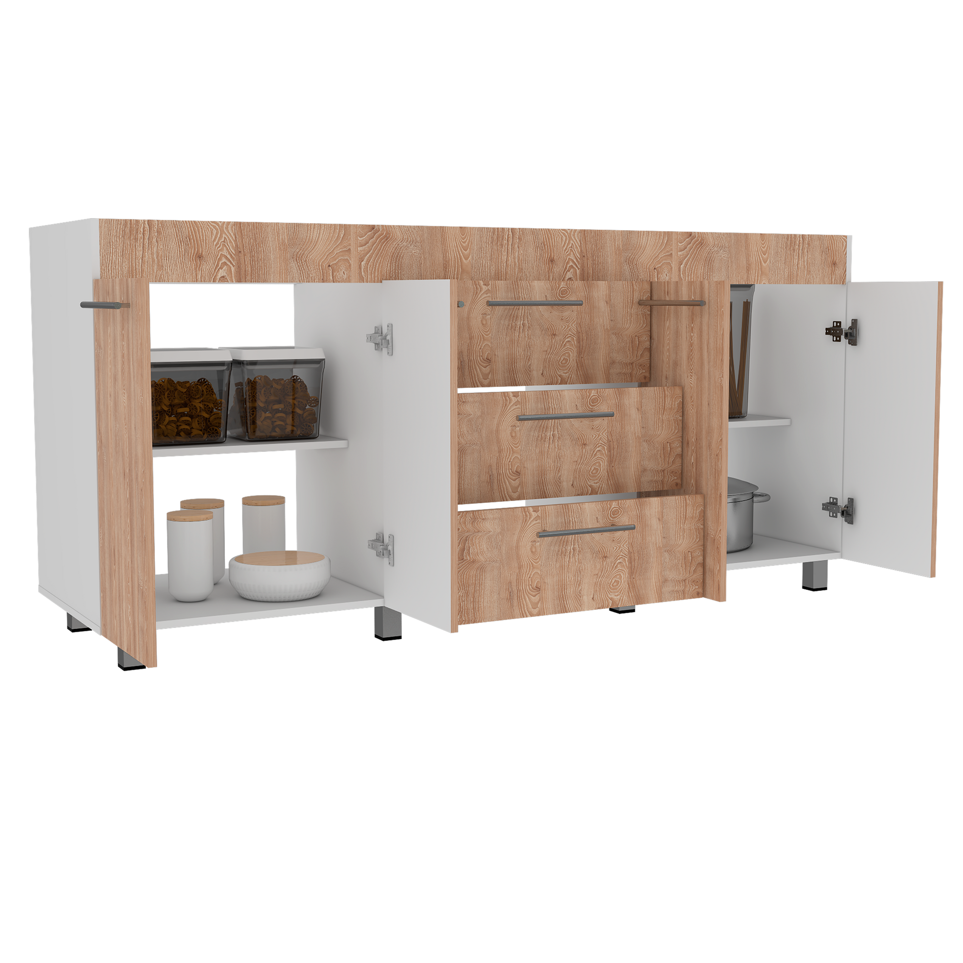 Mueble Inferior 150 Sicilia Rta Blanco + Roble Gris