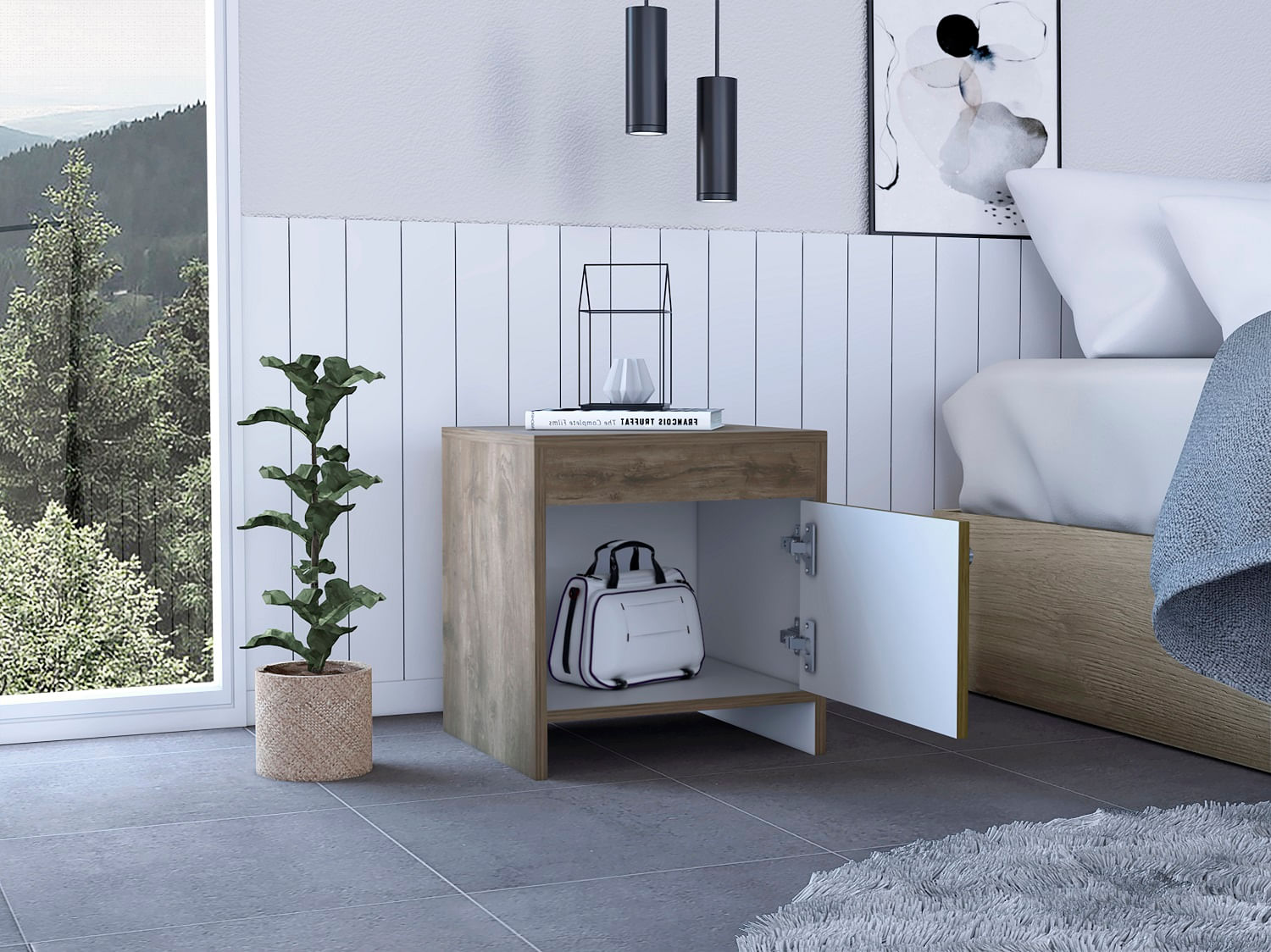 Mesa De Noche Colore Rta Bellota + Blanco