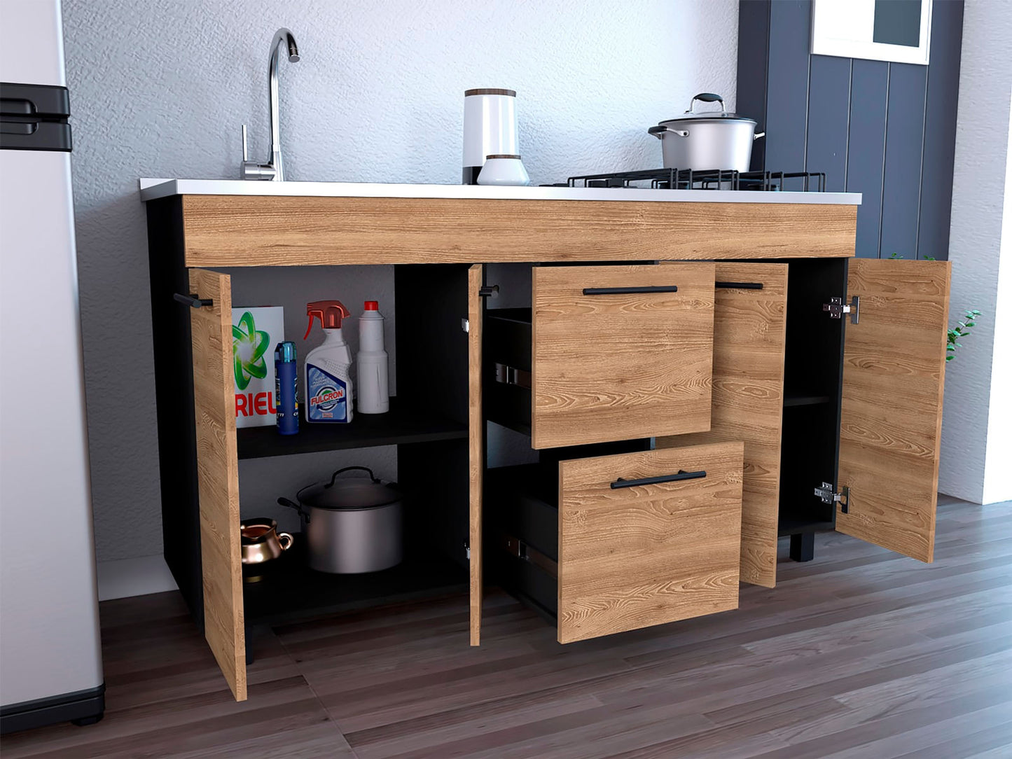 Mueble Inferior Cocina Luna 150 Rta Wengue + Miel