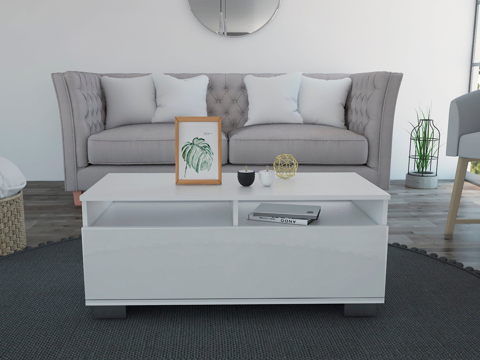 Mesa De Centro Aurora Rta Blanco + Blanco High Gloss