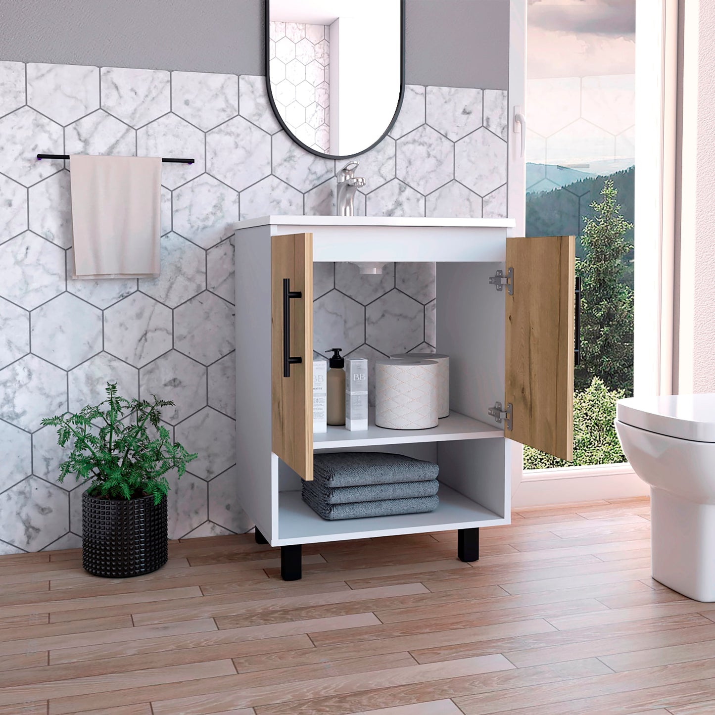 Mueble Optimizador Lavamanos Bath Bi Color A Rta Blanco Duna